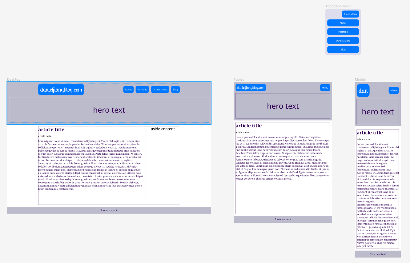 personal website basic wireframe